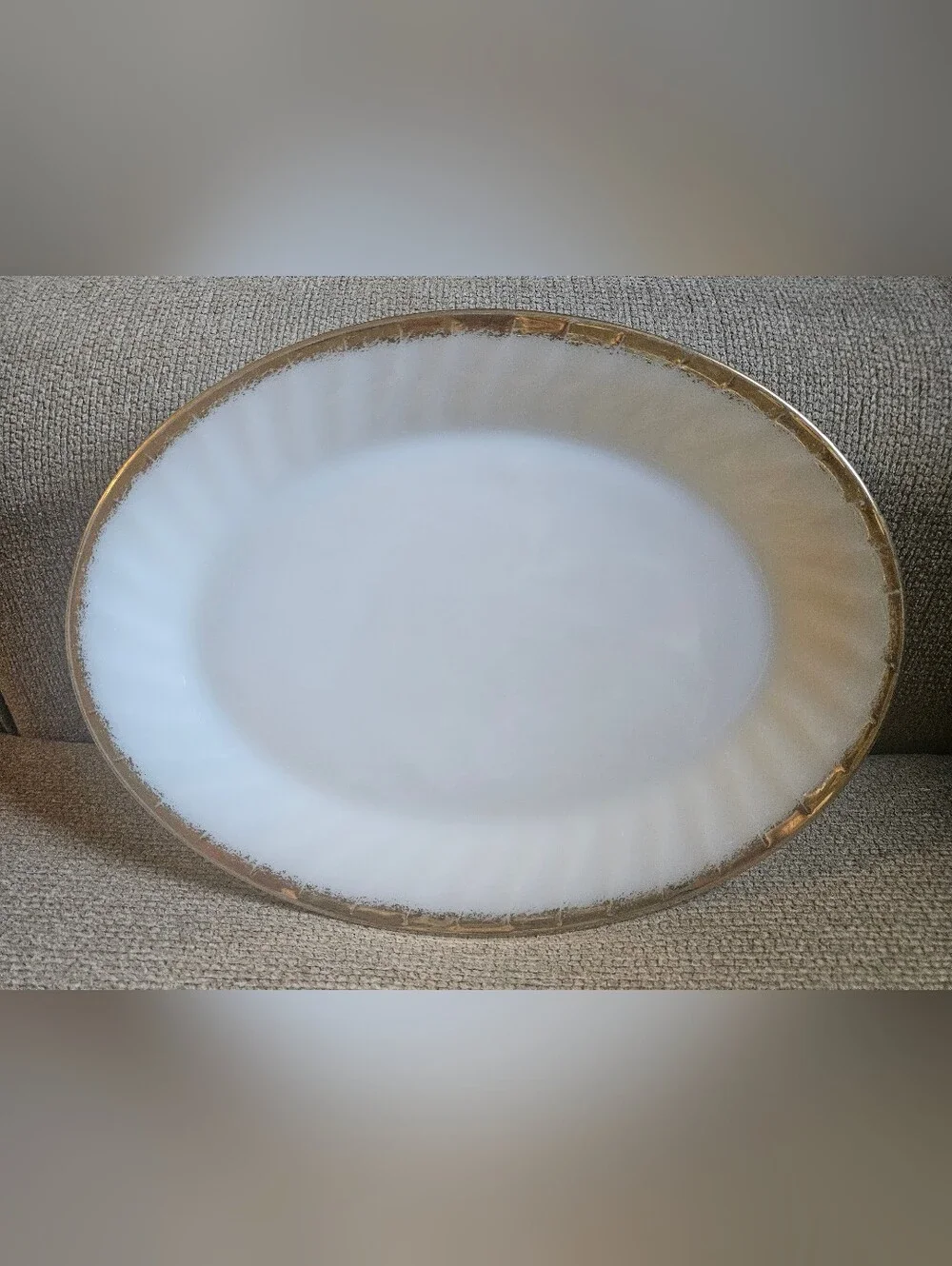 Vintage Fire King White Milk Glass Swirl Oval Serving Platter